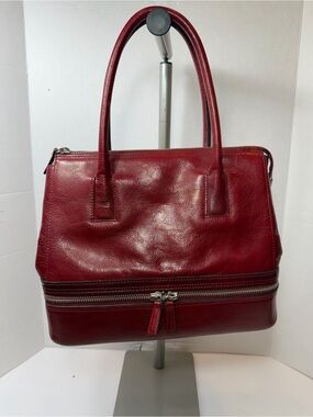 EL PORTAL Elegant Red Leather Top-Handle Tote mint condition